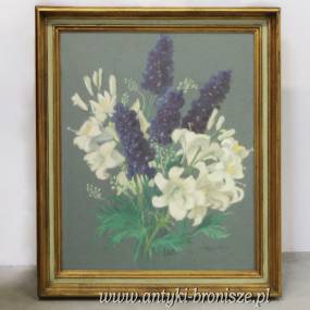 Bukiet z białymi liliami pastel na kartonie -sygn E,Waldbourg – Robiano 1952r