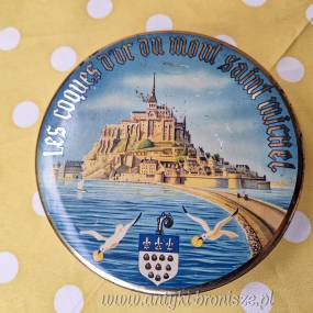 Pudelko metalowe na czekoladki z widokiem "Mont Saint-Michel" H:3cm, dia 15,5cm - poz. 6970