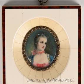 Recznie malowana miniatura portretu Damy "Marquise De Pompadour" - XIXw.- poz. 7004