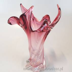 Vintage wazon Murano pink, szkło artystyczne, ręcznie dmuchane wys 28cm