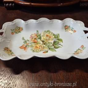 Patera z uszami, dekoracja w zielone kwiaty - porcelana sygn. "Orzel P.K. Silesia" - poz. 4745