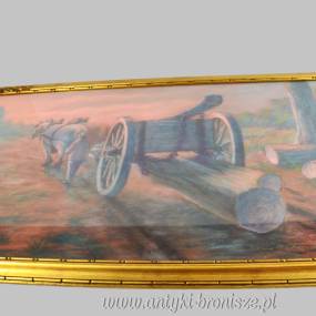 Pastel "Na wyrębie" Charles Poupaert (1874-1935) Belgia lata 20te  96/51cm