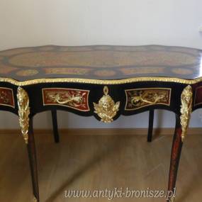 BOULLE -Biurko retro w stylu barokowym z intarsją mosiężną 150 x 80 cm