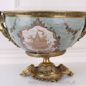 DUŻA MISA WAZA PATERA - PORCELANA + BRĄZ SECESJA