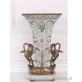 DUŻY WAZON Z ŁABĘDZIEM - porcelana z brązem