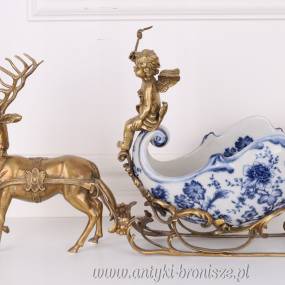 RYDWAN NA KOŁACH porcelana z brązem niebieska PATERA