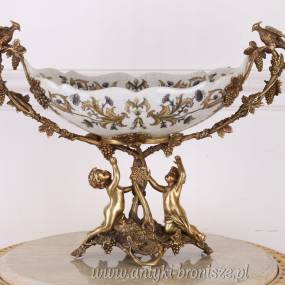 PORCELANA Z BRĄZEM Patera -z ptakami
