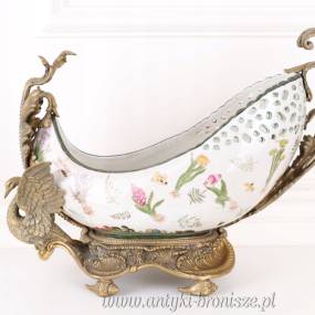 PATERA z ŁABĘDZIEM porcelana z brązem SYGNOWANA