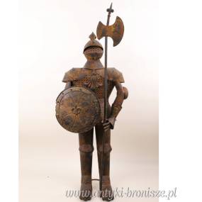 METALOWY RYCERZ -zbroja ozdoba zamek BRĄZ H 140 CM