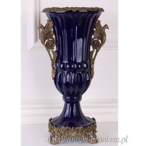 Piękny CHABROWY WAZON porcelana z brązem