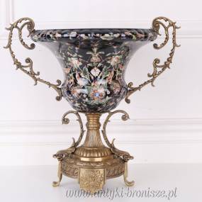 STYLOWY WAZON porcelana z brązem! pięknie zdobiony czarny