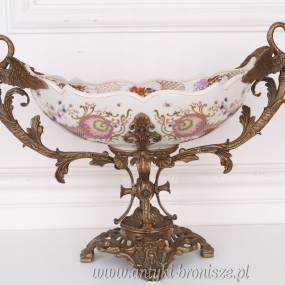 Patera PORCELANA Z BRĄZEM z łabędziami i ptakami