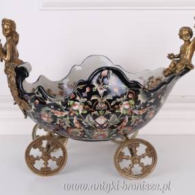 PATERA KARETA - porcelana + brąz ZAPRZĘG czarna
