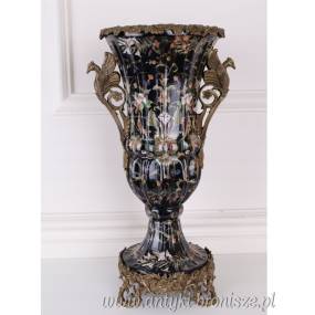 CZARNY KWIATOWY WAZON porcelana + brąz