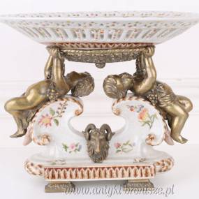 ŻARDINIERA patera BRĄZ i PORCELANA H=24 cm