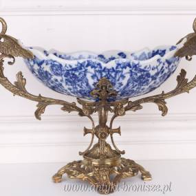 Patera - PORCELANA Z BRĄZEM z łabędziami i ptakami