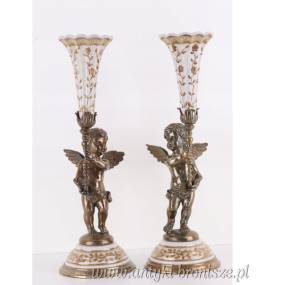 ŚWIECZNIKI Z ANIOŁKAMI porcelana z brązem