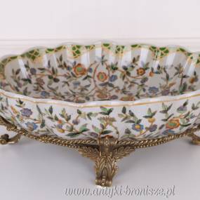 PATERA PORCELANOWA Z BRĄZEM OKUCIA AMORKI