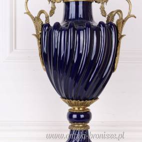 AMFORA kobalt -sygn. PORCELANA i BRĄZ