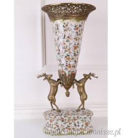 WAZON Z JELENIAMI Połączenie Porcelany i Brązu
