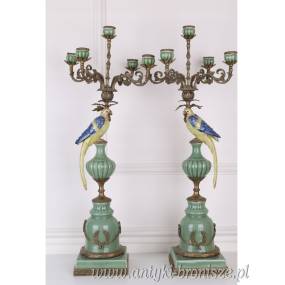 ŚWIECZNIK - ŚWIECZNIKI porcelana z brązem KOMPLET