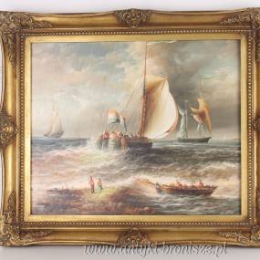 OBRAZ ZŁOTA RAMA - MORZE -STATKI - 61 X 71 cm