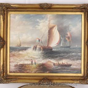 WZBURZONE MORZE -STATKI-OBRAZ ZŁOTA RAMA - 61 X 71 cm