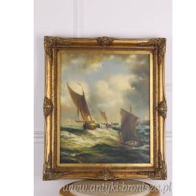 OBRAZ ZŁOTA RAMA -BURZA STATKÓW 61 X 71 cm