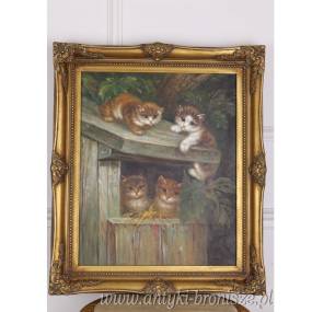 OBRAZ ZŁOTA RAMA -ZADOWOLONE KOCIACZKI- 61 X 71 cm