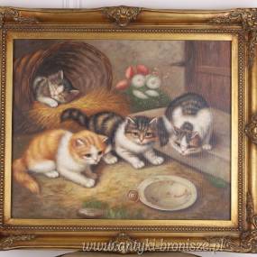 OBRAZ KOCIA RODZINA -ZŁOTA RAMA 61 X 71 cm