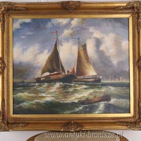 OBRAZ ZŁOTA RAMA statki SZTORM 61 X 71 cm