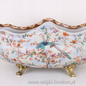 CUDOWNA DUŻA WAZA porcelana z brązem Z PTASZKIEM