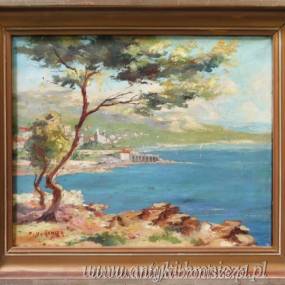 Pejzaż nad jeziorem - olej na płótnie podpisany P.H.RENIER (Paul Henri RENIER Francja ok.1950r  57/49 cm
