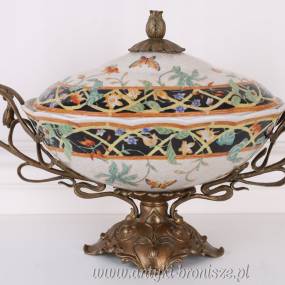 WAZA Z PRZYKRYWKĄ - porcelana z brązem SECESJA