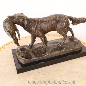 Pies z Kaczką w Pysku - Myśliwska figura BRĄZ HART