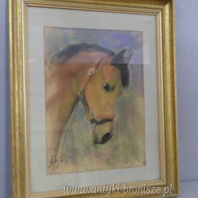 GŁOWA KONIA- OBRAZ PASTEL ZA SZKŁEM