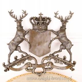 HERB Z BRĄZU Z JELENIAMI zawieszka Myśliwski