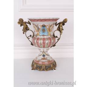 KRATER Z ANIOŁKAMI - wazon - porcelana z brązem