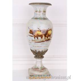 WAZON z bizonami - porcelana z brązem h45