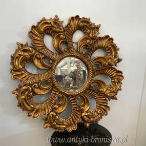 Lustro retro w barokowej, rzeźbionej ramie o średnicy 79 cm