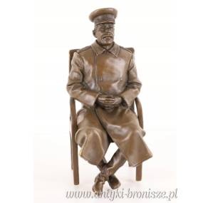 RZEŻBA siedzący STALIN - Figurka z Brązu
