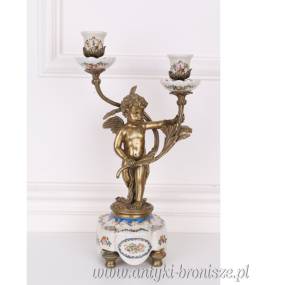 PODWÓJNY ŚWIECZNIK NA AMORKU porcelana + brąz