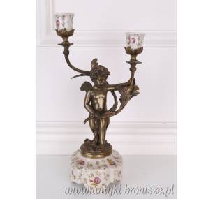 ŚWIECZNIK na aniołku - PORCELANA Z BRĄZEM EXTRA