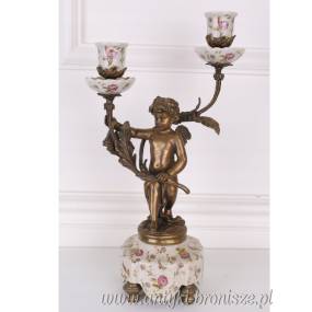 ŚWIECZNIK na aniołku - PORCELANA Z BRĄZEM