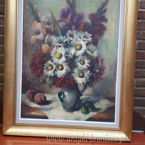 ONP - "Kwiaty", podpisany, w zloconej drewnianej ramie  - rozm. zewn.: 65 x 50 cm