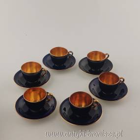 Filiżanki do mokki 6szt kobalt-złoto Anglia Crown Davon lata 30 XXw