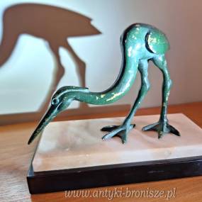 Czapla na podstawie z marmuru (Art Déco) - H 14cm L 18cm - poz.2413