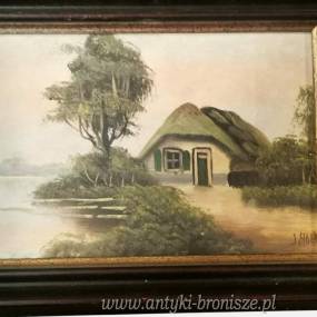 Olej na płótnie w drewnianej ramie podpisany Holik 38/28cm
