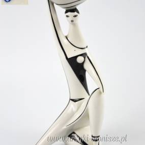 New Look Rzeźba kobieta z misą Zsolnay Török János 1960r biało czarna