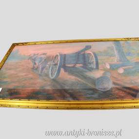 Pastel - "Na wyrębie" Charles Poupaert (1874-1935) Belgia lata 20te 96/51cm